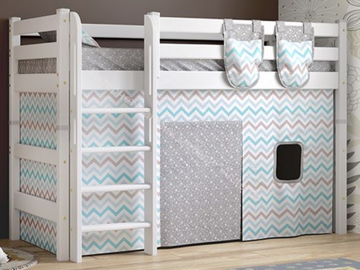 Вариант 5 Полувысокая кровать "Соня" Белая Массив сосны с прямой лестницей