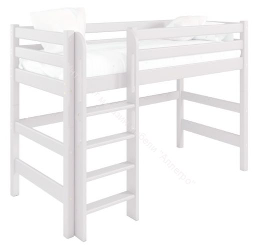 Вариант 5 Полувысокая кровать "Соня" Белая Массив сосны с прямой лестницей