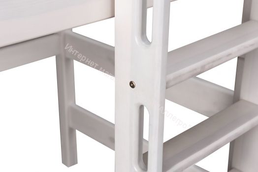 Вариант 5 Полувысокая кровать "Соня" Белая Массив сосны с прямой лестницей