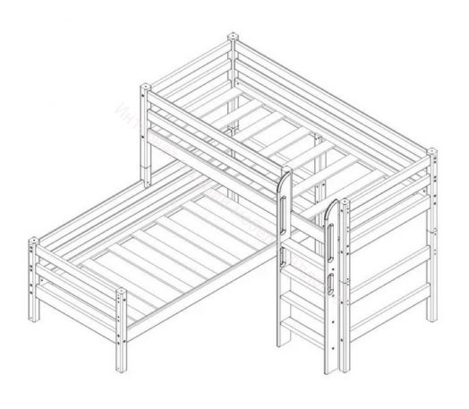 Вариант 7 Угловая кровать "Соня" Белая Массив сосны  с прямой лестницей