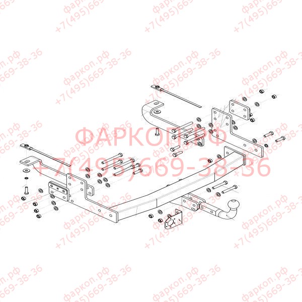 Фаркоп на Ford Tourneo Custom 2014- без выреза в бампере. Тип шара: A. Нагрузки: 1500/75 кг (без электрики в комплекте)