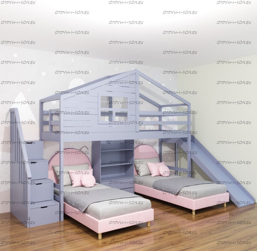 Кровать трехъярусная домик Roof Fantazy №24А