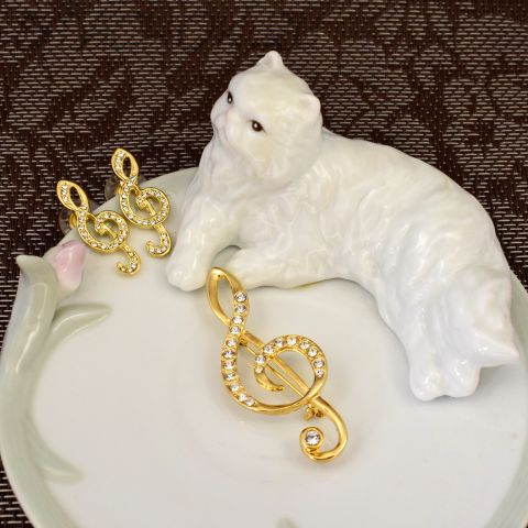 Брошь и серьги-гвоздики "Скрипичный ключ" (США)