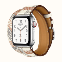 Ремешок Apple Watch Hermès Double Tour Band in White Swift Calfskin and All-over Della Cavalleria Print