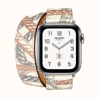Ремешок Apple Watch Hermès Double Tour Band in White Swift Calfskin and All-over Della Cavalleria Print