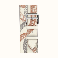 Ремешок Apple Watch Hermès Double Tour Band in White Swift Calfskin and All-over Della Cavalleria Print