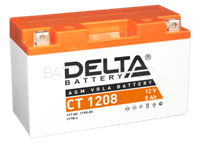 8Ah Delta 12V CT 1208 AGM с эл. (007 901 V, YT7B-BS, YT7B-4, YT9B-BS)