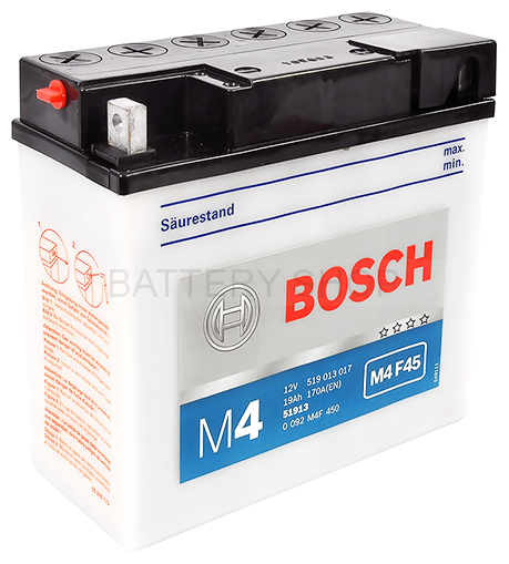 Мото аккумулятор BOSCH (0 092 M4F 450)   19Ah 170A  51913 moto