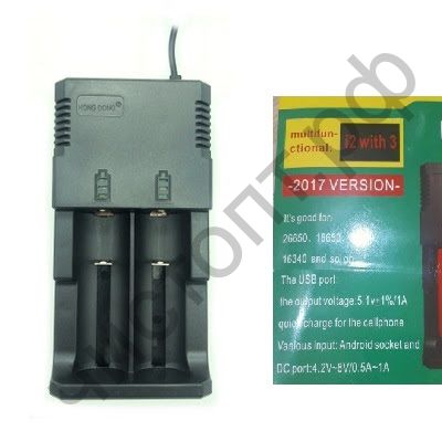 Заряд. уст-во HD-8832 2 аккум.18650 и подобных от USB в коробке