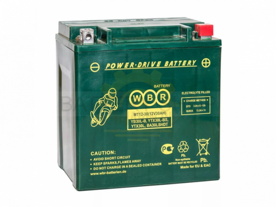 Аккумулятор WBR MT 12-30 для мототехники 12В (30 Ah 385 A (EN)) YTX30L, YB30L-B, YTX30L-BS, BA30LSHDT
