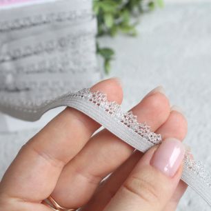 Тесьма кружевная ажурная на резинке, серая 12 мм, 1 м