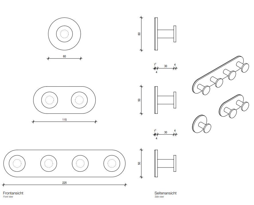 Крючок для полотенец в душевую Decor Walther TB KHAK 05441 схема 1