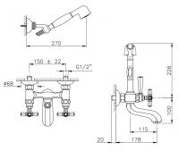 Настенный смеситель с ручным душем и изливом для наполнения ванны Nicolazzi 1902 схема 1
