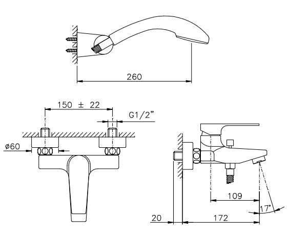 Смеситель для ванны с душем Nicolazzi 3101 схема 1