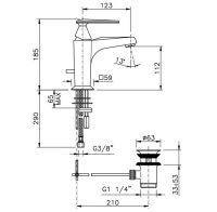 Смеситель для раковины Nicolazzi Monocomando Vincent 3002 с донным клапаном схема 1