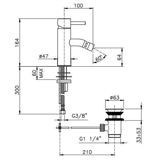 Смеситель для раковины Nicolazzi 3702 с донным клапаном схема 1