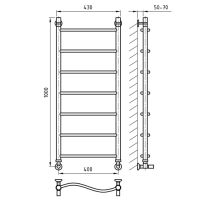 полотенцесушитель AOS Wave 400x1000, схема