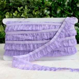 Тесьма резинка-рюш, сиреневая 25 мм, 1 м