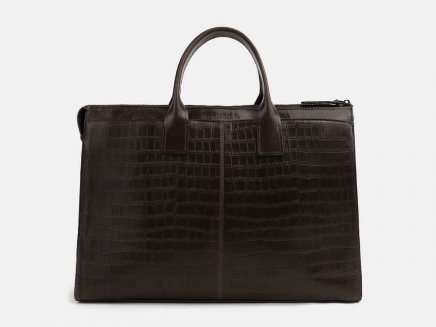 Кожаная мужская сумка из натуральной кожи Alexander-TS «PF0023 Brown Croco»