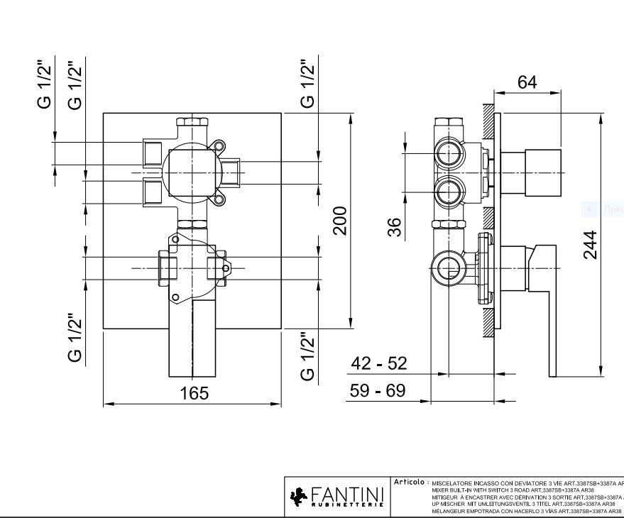 Смеситель для ванны и душа Fantini AR/38 3902SB ФОТО