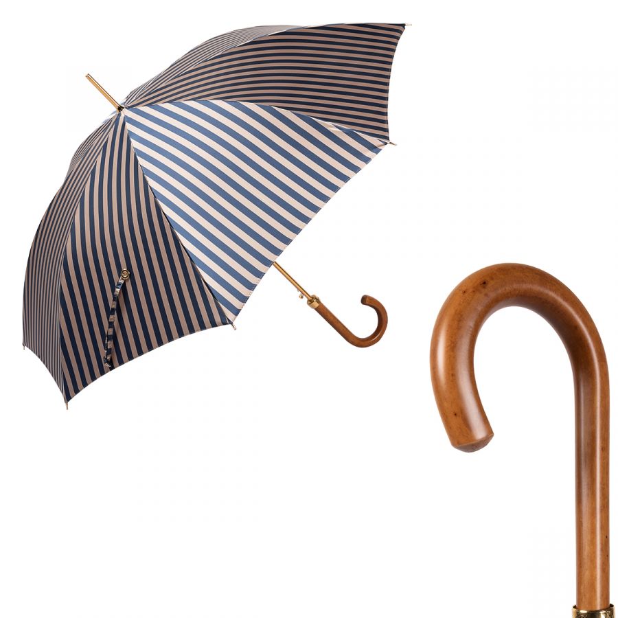 Зонт-трость Pasotti Uno StripesL Blu/Beige Legno