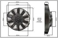 Осевой вентилятор, 9" дюймов, 12 Вольт, 120 ватт,  Всасывающий (PULL) STR188