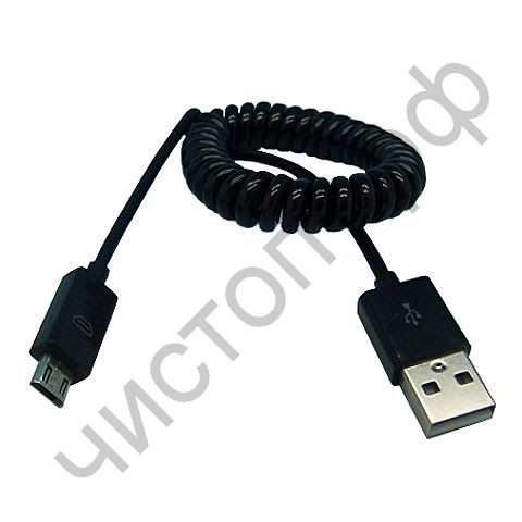 Кабель USB 2.0 Aм вилка(папа)--микро B(microUSB) вилка(папа) Smartbuy , спиральный, длина 1,0 м, черный (iK-12sp black) дата-кабель