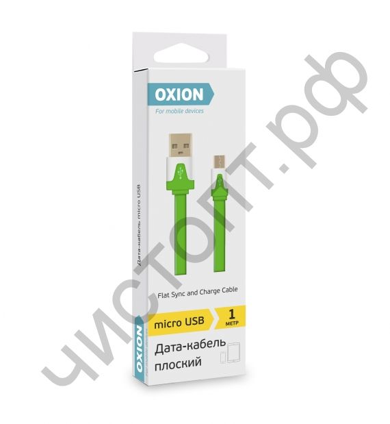 Кабель USB 2.0 USB - micro USB, OXION DCC328 дата-кабель с возможностью зарядки , 1м зелёный плоский (OX-DCC328GR)