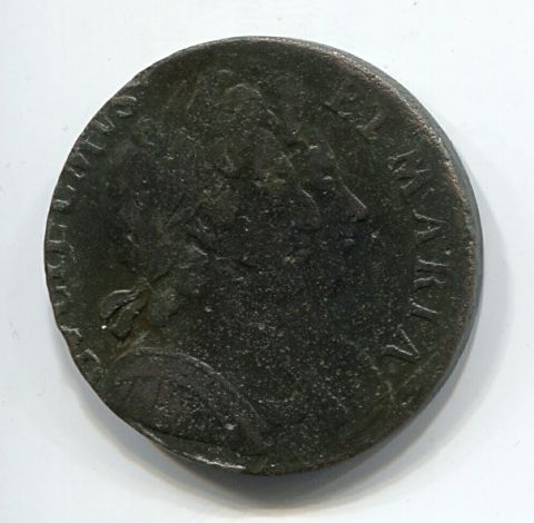 1/2 пенни 1694 Великобритания XF- Вильгельм III и Мария II