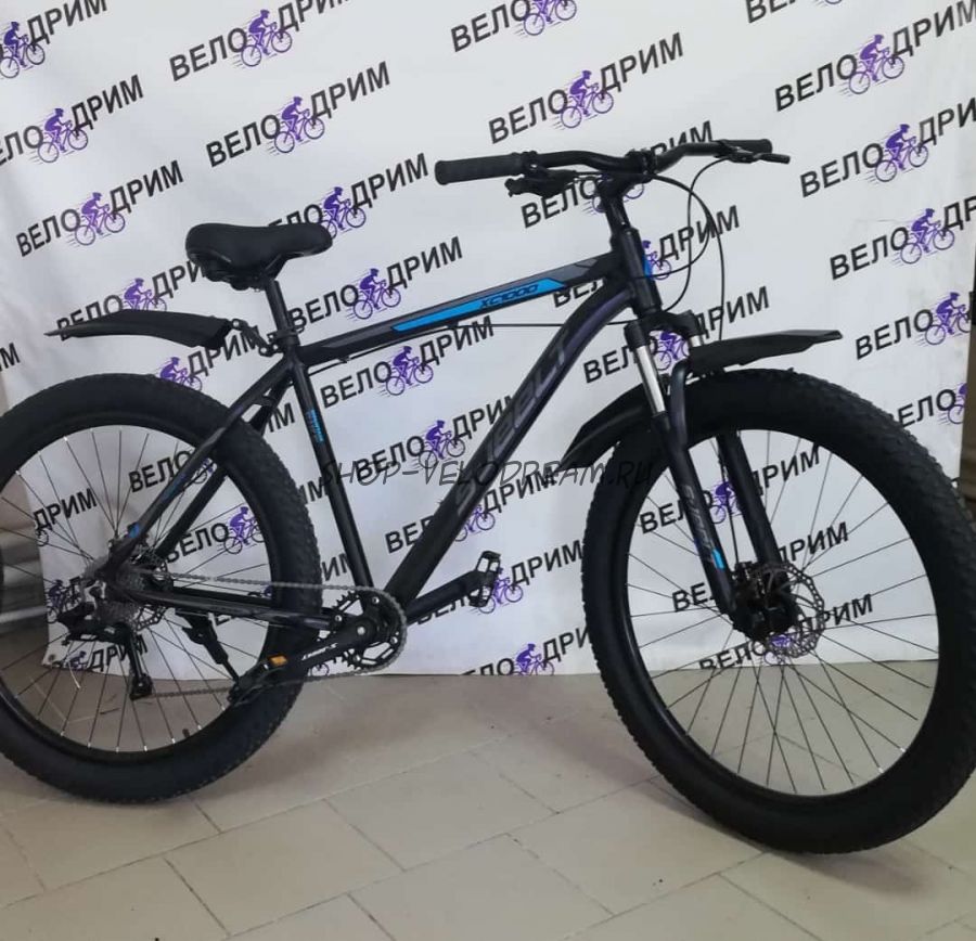 Велосипед 29 полуфэт черно синий на широких колёсах