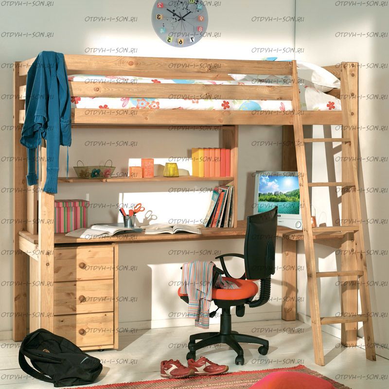 Кровать-чердак Кадет №4А с рабочей зоной
