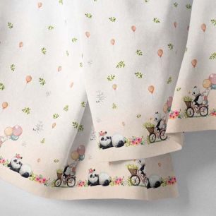 Хлопок Перкаль - Бордюр Панды на персиковом 25*75 limit