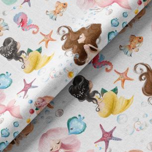 Хлопок Перкаль - Русалочки на белом 50х37 limit