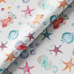 Хлопок Перкаль - Подводный мир на белом 50х37 limit