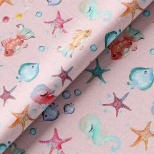 Хлопок Перкаль - Подводный мир на розовом 50х37 limit