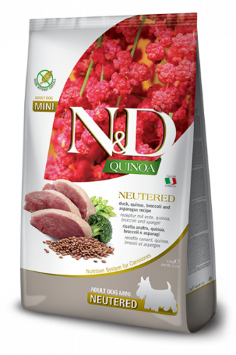 N&D Dog Quinoa Duck Neutered Adult Mini (Утка+киноа,брокколи и спаржа для стерилизованных собак мелких пород)