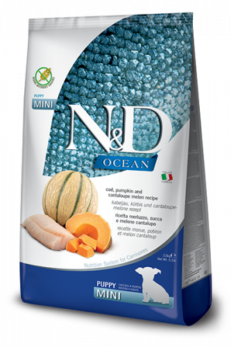 N&D Ocean Cod Pumpkin & Cantalupe melon Puppi Mini  (Треска, тыква и дыня для щенков мелких пород)