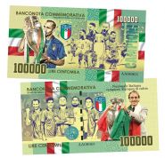 100 000 lire (лиры) — Сборная Италия чемпион ЕВРО 2020. Италия. (Italy). Памятная банкнота. UNC Oz ЯМ