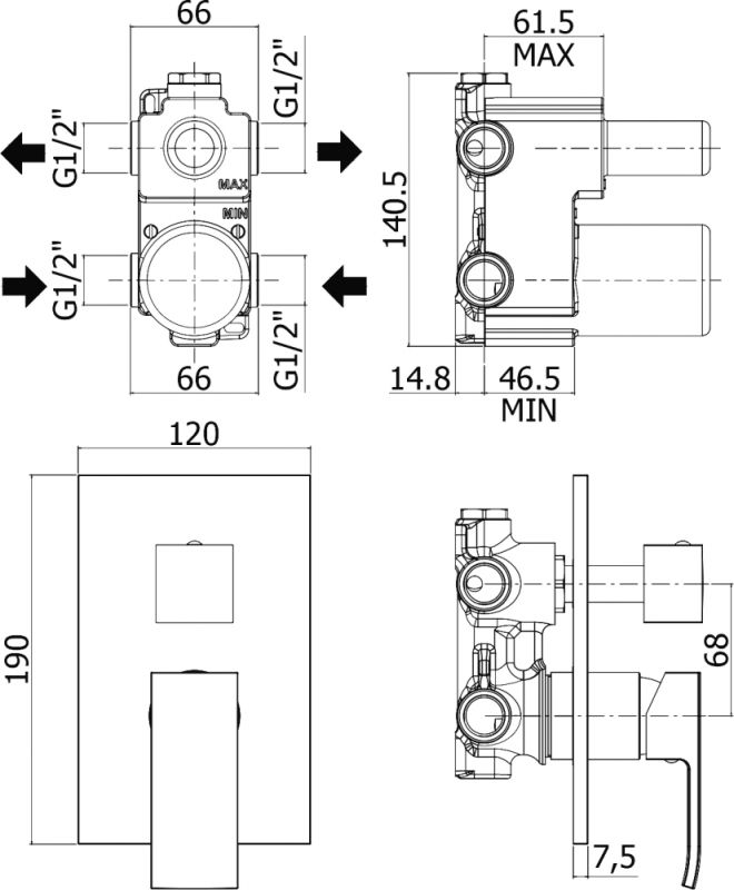 Смеситель для душа Paffoni Elle EL019 схема 2