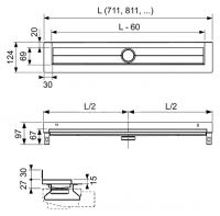 Душевой лоток Tece Drainline 70 600701 пристенный без крышки схема 3