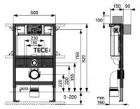 Инсталляция Tece TeceProfil 9300380 для подвесного унитаза без кнопки смыва схема 3