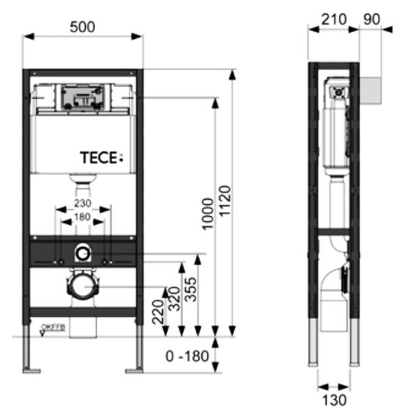 Инсталляция Tece Profil 9500393 для подвесного унитаза без кнопки смыва схема 2