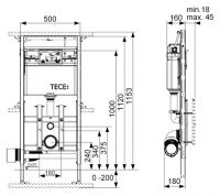 Инсталляция Tece Lux 200 9600200 для подвесного унитаза без панели смыва схема 5