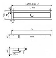 Душевой лоток Tece Linus 70 15100079 с решеткой straight Хром схема 4