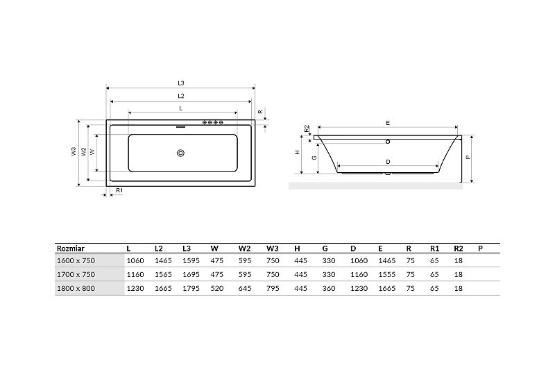 Акриловая ванна Excellent Heaven Slim 180x80 WAEX.HEV18WHS без гидромассажа схема 4