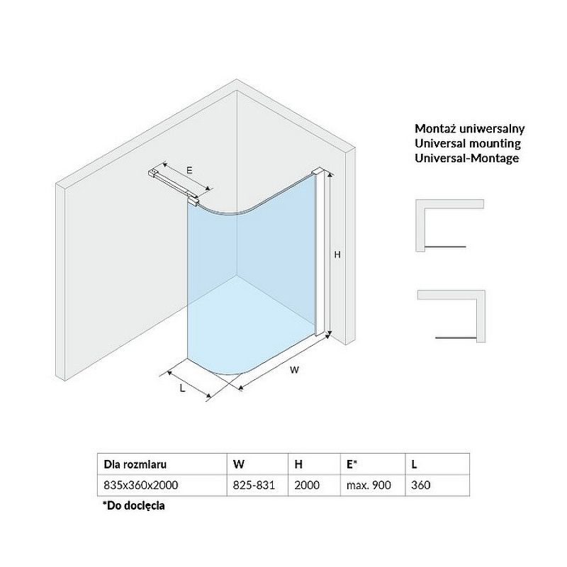 Душевая перегородка Excellent Vidoq 83x200 KAAC.1507.850.LP профиль  стекло прозрачное схема 4