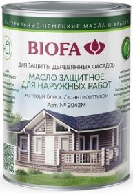 Масло Защитное Biofa 2043М 1л Матовый для Наружных Работ с Антисептиком / Биофа 2043М