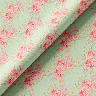 Хлопок розовые розы на зеленом 50х37 limit