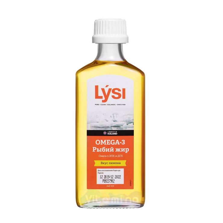 Lysi Омега-3  Рыбий жир со вкусом лимона, 240 мл