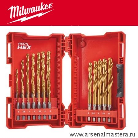 Набор сверл по металлу Shockwave HSS-G Tin Red Hex 19 шт MILWAUKEE 48894760